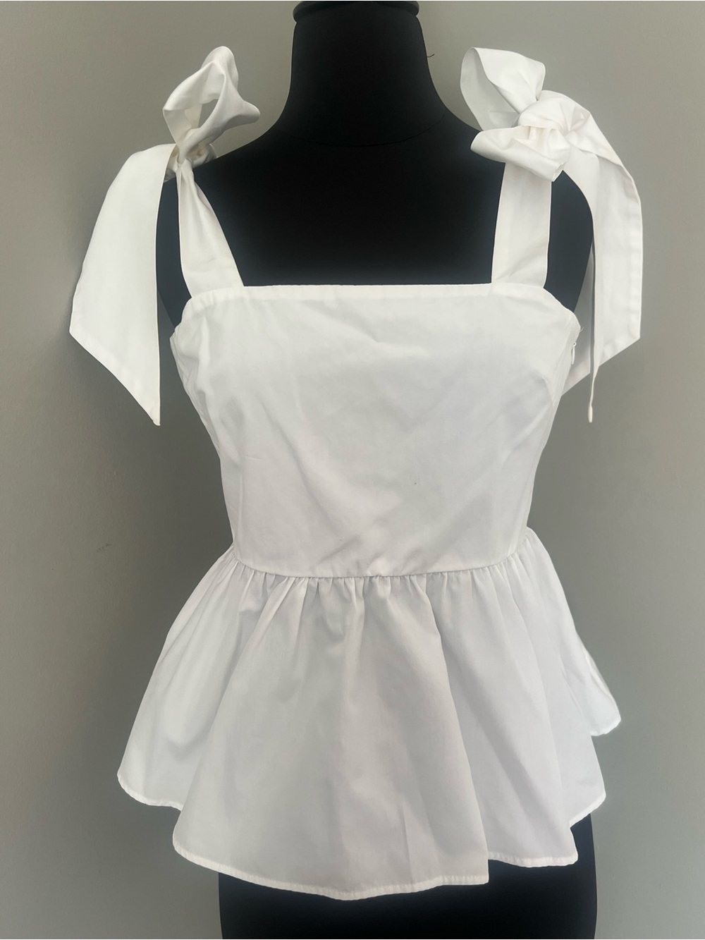 H&M White Tie-Shoulder Peplum Top